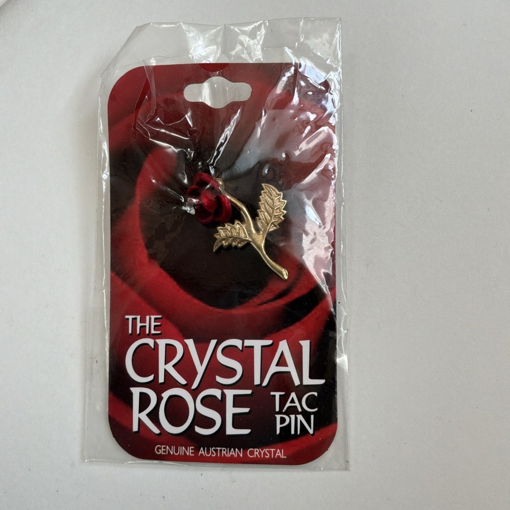 Red Rose Brooch Austrian Crystal Lapel Pin Tie Tac RS-CRY D.M. Production NEW